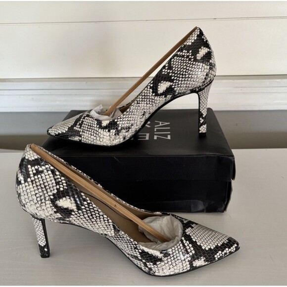 Naturalizer Anna Snake Skin  Pointed Toe Heels  Pumps Black & Cream  Size 10 - Picture 1 of 8